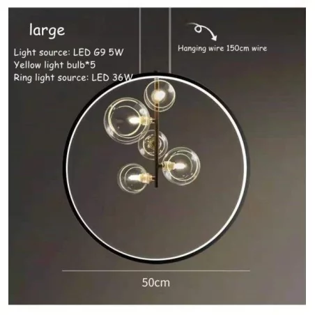 Eclairage suspendu LED avec anneau en métal, design simpliste