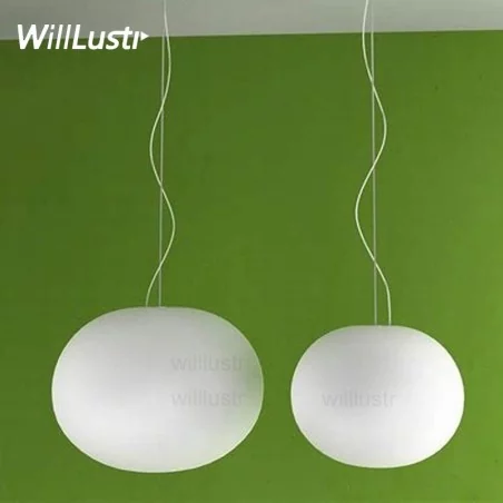 Luminaire hängen oval en verre blanc lait