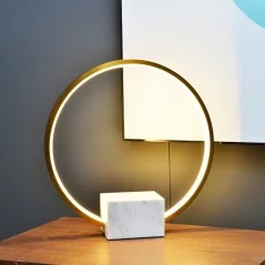 Lampe de table circulaire LED avec pied en marbre