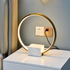 Lampe de table circulaire LED avec pied en marbre  - 4