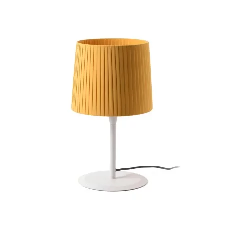 Lampe de chevet moderne blanc abat-jour enrubanné jaune