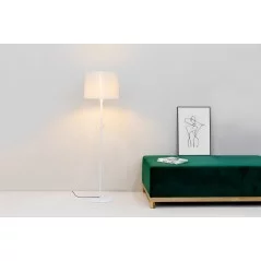 lampe de salon sur pied design blanc et enrubanné beige