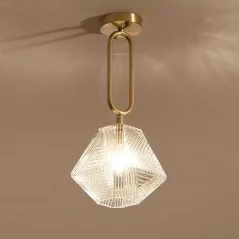 Eclairage suspendu doré avec globe en forme de diamand - 6