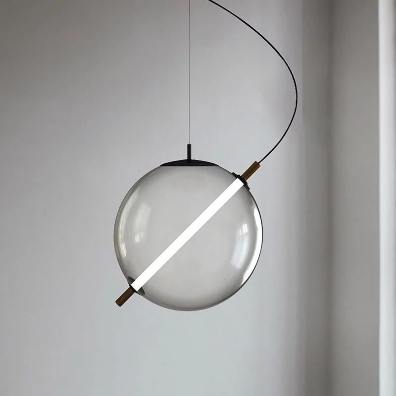 Lampe LED suspendue en verre gris fumé design - 1
