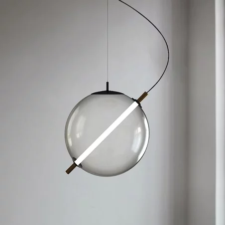 Lampe LED suspendue en verre gris fumé design  - 1