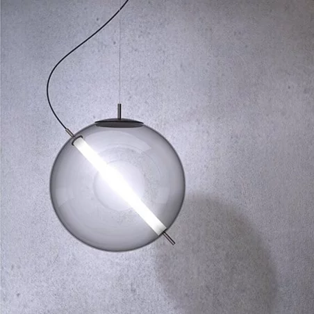 Lampe suspendue  luxe verre gris fumé design