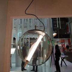 Lampe LED suspendue en verre gris fumé design - 4